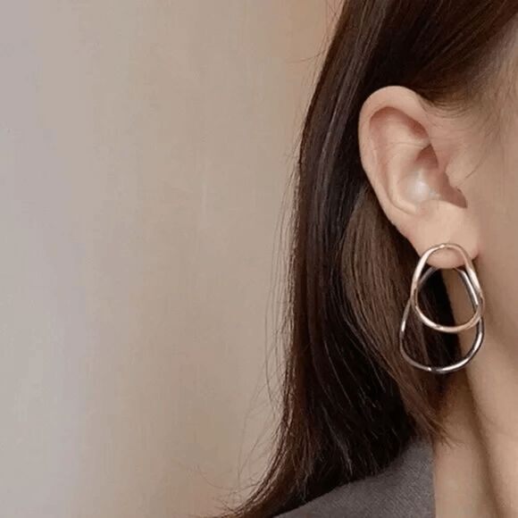 2/$21 Ladies Gold Black Double Earrings - Picture 3 of 6